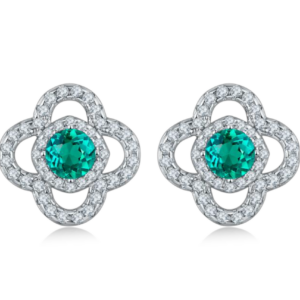 Aureliea Orelle Emerald & Diamond Stud Earrings 18K Gold Vermeil with Moissanites