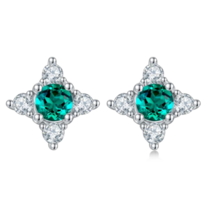 Aureliea Althea Emerald & Diamond Stud Earrings 18K Gold Vermeil with Moissanites