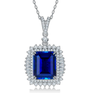 Aureliea Vireon Sapphire & Diamond Pendant Necklace 18K Gold Vermeil with Moissanites