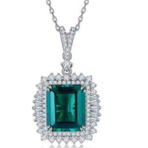 Aureliea Vireon Emerald & Diamond Pendant Necklace 18K Gold Vermeil with Moissanites