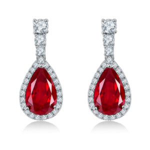 Aureliea Ruelle Ruby & Diamond Drop Earrings 18K Gold Vermeil with Moissanites