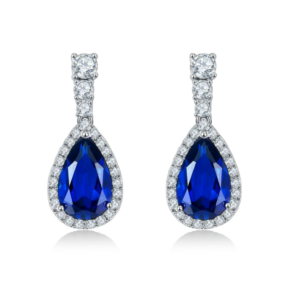 Aureliea Ruelle Sapphire & Diamond Drop Earrings 18K Gold Vermeil with Moissanites