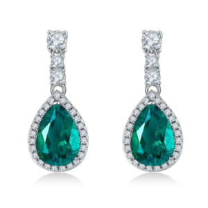 Aureliea Ruelle Emerald & Diamond Drop Earrings 18K Gold Vermeil with Moissanites
