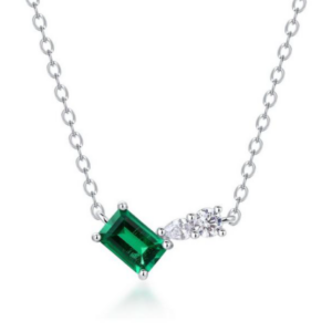 Aureliea Rionelle Emerald & Diamond Pendant Necklace 18K Gold Vermeil with Moissanites