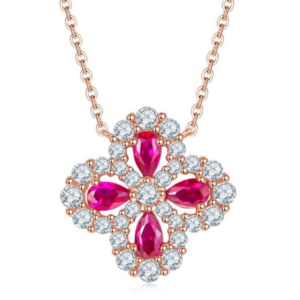 Aureliea Rosaria Ruby & Diamond Pendant Necklace 18K Gold Vermeil with Moissanites