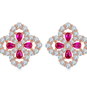 Aureliea Rosaria Ruby & Diamond Stud Earrings 18K Gold Vermeil with Moissanites